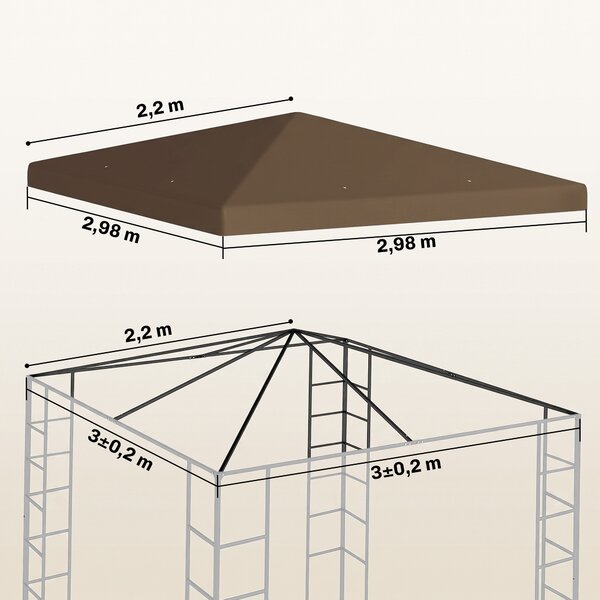 Outsunny Copertura per Gazebo da Giardino 3x3 m in Tessuto Oxford 600D con Fori di Drenaggio, Marrone