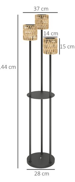 Outsunny Lampada da Esterno Solare in stile Boho con Ripiano Centrale, in Rattan PE e Acciaio, Ø37x144 cm, Nero e Giallo