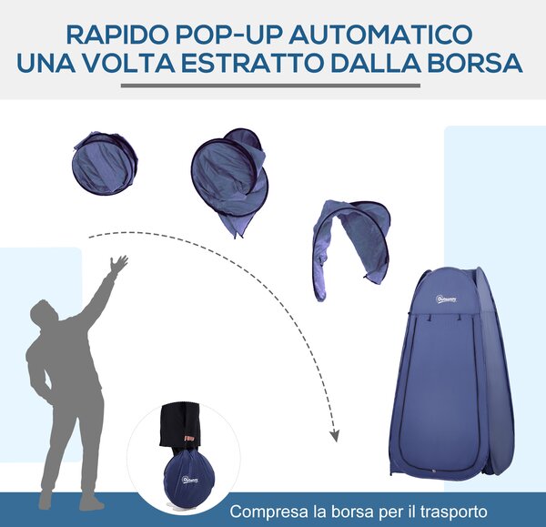 Outsunny Tenda da Doccia Pop Up Impermeabile in Poliestere e Plastica, 100x100x185 cm, Blu Navy