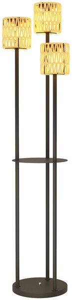 Outsunny Lampada da Esterno Solare in stile Boho con Ripiano Centrale, in Rattan PE e Acciaio, Ø37x144 cm, Nero e Giallo
