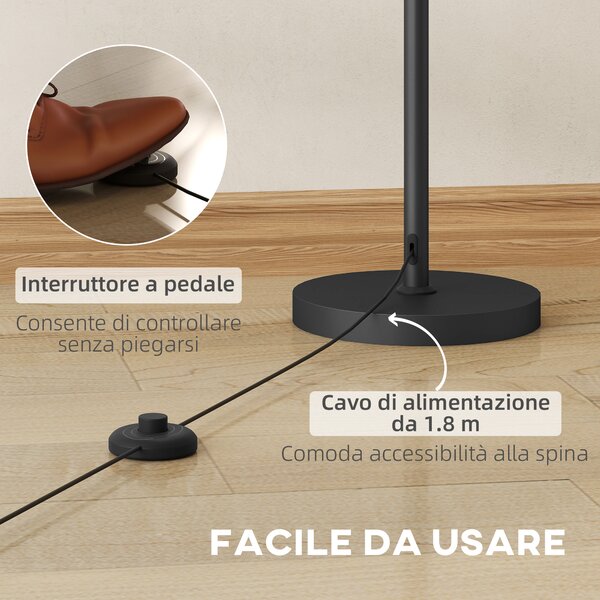 HOMCOM Lampada da Terra Alta 165 cm con 3 Punti Luce e Interruttore a Pedale, Attacco E27 Max 40W, Oro | Aosom Italy