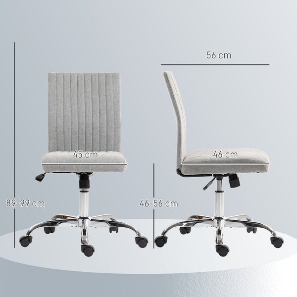 HOMCOM Sedia Ufficio Senza Braccioli con Altezza Regolabile e Seduta Girevole, Rivestimento in Tessuto, Grigio | Aosom Italy