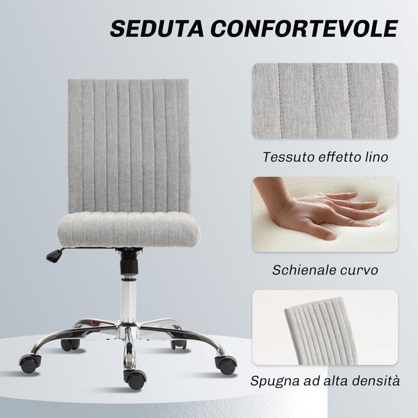 HOMCOM Sedia Ufficio Senza Braccioli con Altezza Regolabile e Seduta Girevole, Rivestimento in Tessuto, Grigio | Aosom Italy