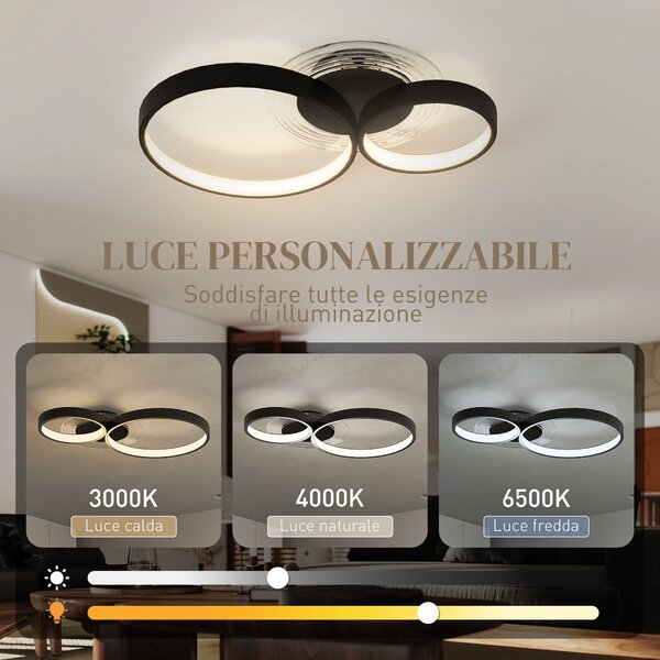 HOMCOM Plafoniera LED Moderna a 3 Anelli con Luminosità Regolabile, Potenza 40W, Nero | Aosom Italy