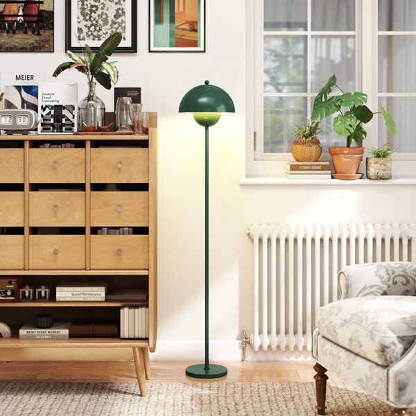 HOMCOM Lampada da Terra con Paralume Semicircolare e Interruttore a Pedale, in Acciaio, Ø30x155 cm, Verde | Aosom Italy