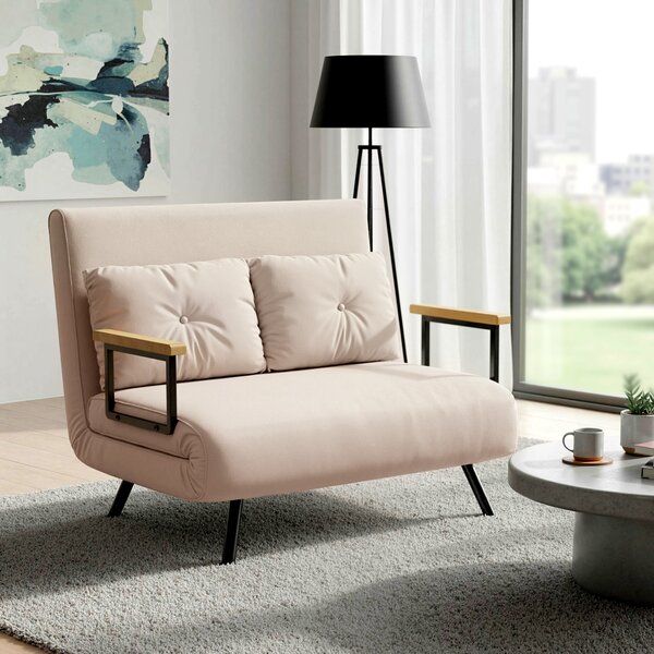 HOMCOM Divano Letto 3 in 1 in Tessuto Effetto Velluto con Schienale Regolabile e 2 Cuscini, 102x73x81 cm, Beige | Aosom Italy