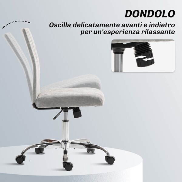 HOMCOM Sedia Ufficio Senza Braccioli con Altezza Regolabile e Seduta Girevole, Rivestimento in Tessuto, Grigio | Aosom Italy