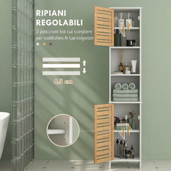 HOMCOM Mobile Bagno Alto 170cm, con 2 Armadietti e Ripiani Regolabili, Scomparti Aperti, per Lavanderia, Bianco | Aosom Italy