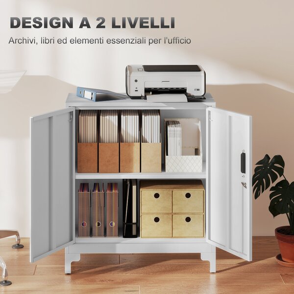 HOMCOM Mobile da Ufficio Portadocumenti con 3 Ripiani, 2 Ante e Chiavi, 80x35x91 cm, Bianco | Aosom Italy