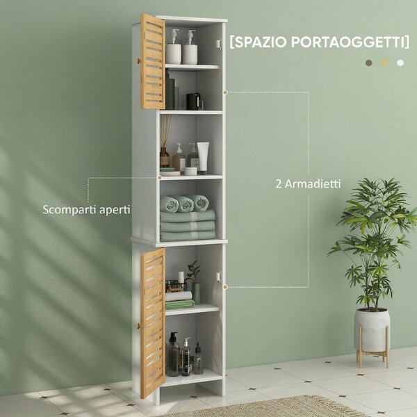 HOMCOM Mobile Bagno Alto 170cm, con 2 Armadietti e Ripiani Regolabili, Scomparti Aperti, per Lavanderia, Bianco | Aosom Italy