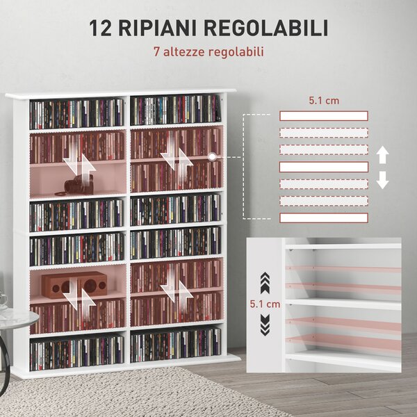 HOMCOM Mobile Libreria porta CD a 16 Ripiani dal Design Moderno in Legno, 106.5x24x126.3 cm, Bianco | Aosom Italy