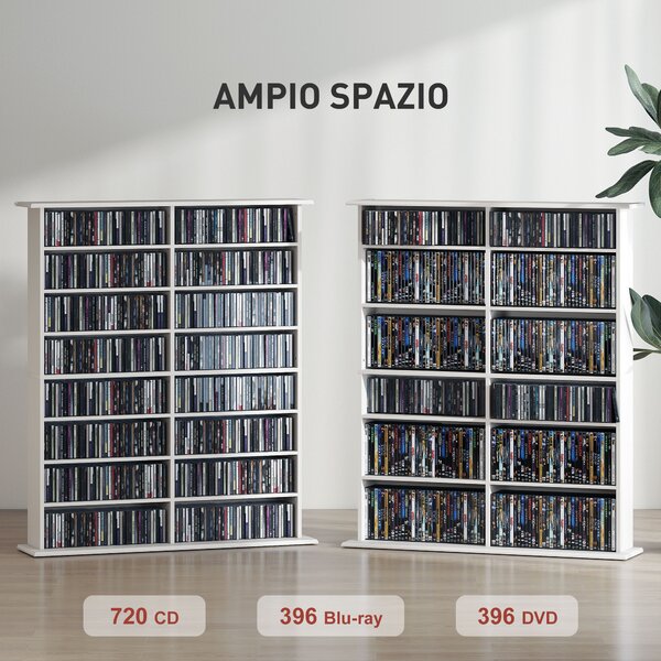 HOMCOM Mobile Libreria porta CD a 16 Ripiani dal Design Moderno in Legno, 106.5x24x126.3 cm, Bianco | Aosom Italy