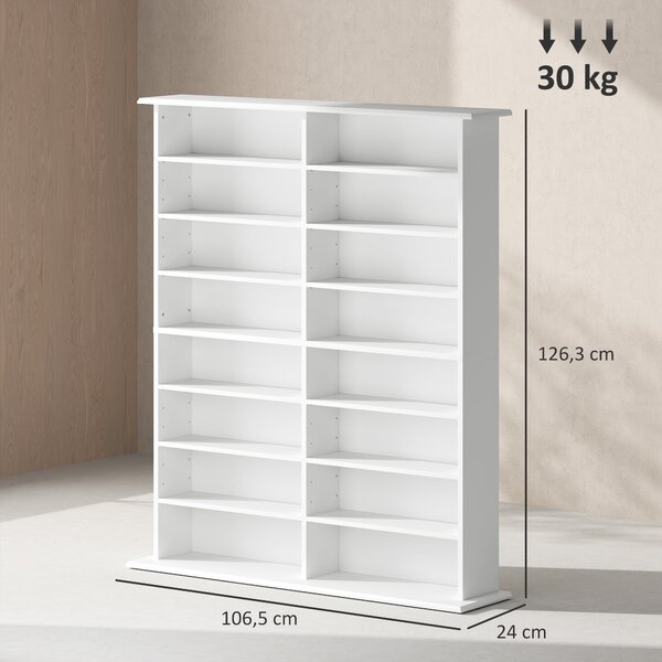 HOMCOM Mobile Libreria porta CD a 16 Ripiani dal Design Moderno in Legno, 106.5x24x126.3 cm, Bianco | Aosom Italy