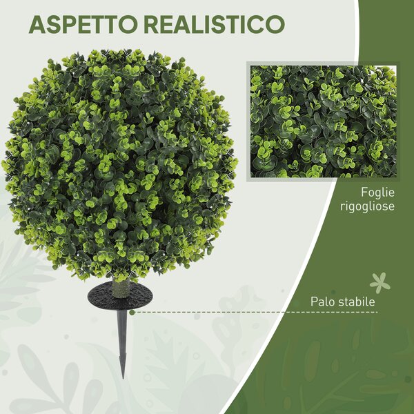 HOMCOM Set 2 Piante Artificiali di Bosso da 40 cm con Picchetto Integrato per Interno ed Esterno, Verde | Aosom Italy