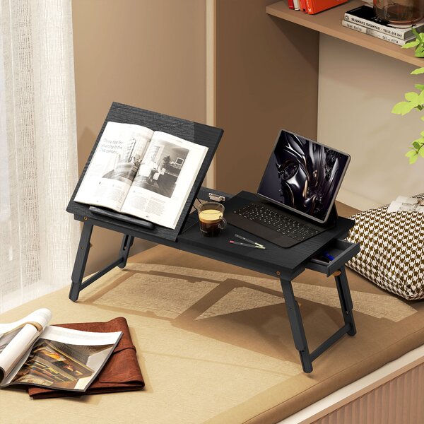 HOMCOM Supporto Monitor Inclinabile e Regolabile con Cassetto Laterale, in Legno, 83.5x33x23.5-34 cm, Nero | Aosom Italy