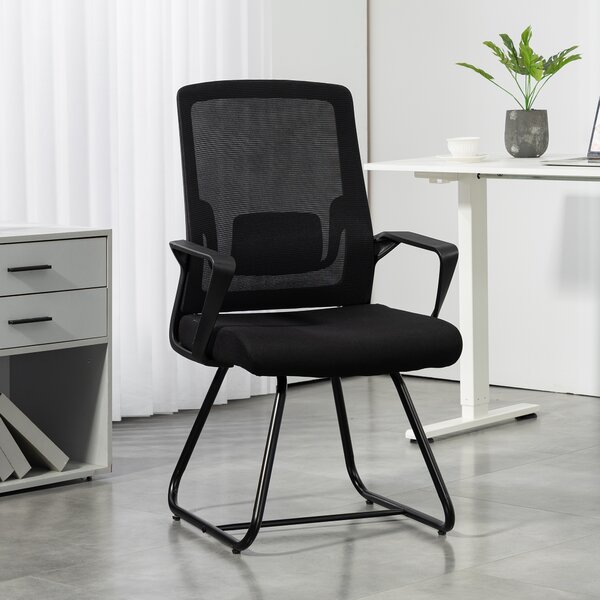 HOMCOM Sedia da Ufficio Senza Ruote Ergonomica con Braccioli per Sala d'Attesa, Nero | Aosom Italy