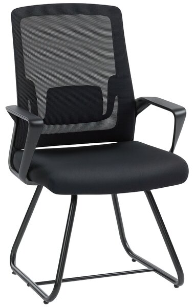 HOMCOM Sedia da Ufficio Senza Ruote Ergonomica con Braccioli per Sala d'Attesa, Nero | Aosom Italy