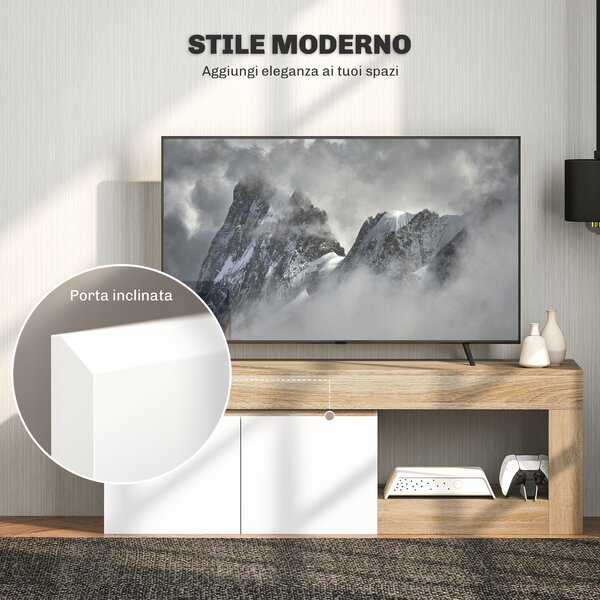 HOMCOM Mobile TV Moderno 60" max con Armadietto 2 Ante e Ripiano Aperto, 140x40x48 cm, Bianco e color Legno | Aosom Italy
