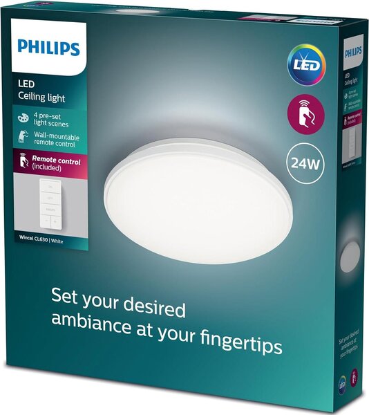 Philips Plafoniera funzionale Wincel, 24 W, LED, 2500 lm, IP20, Bianco