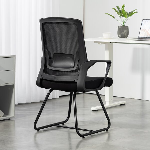 HOMCOM Sedia da Ufficio Senza Ruote Ergonomica con Braccioli per Sala d'Attesa, Nero | Aosom Italy