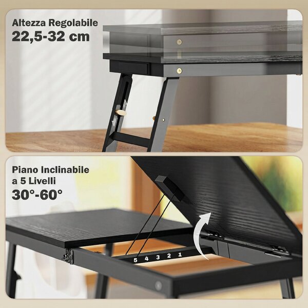 HOMCOM Supporto Monitor Inclinabile e Regolabile con Cassetto Laterale, in Legno, 83.5x33x23.5-34 cm, Nero | Aosom Italy