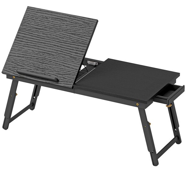 HOMCOM Supporto Monitor Inclinabile e Regolabile con Cassetto Laterale, in Legno, 83.5x33x23.5-34 cm, Nero | Aosom Italy