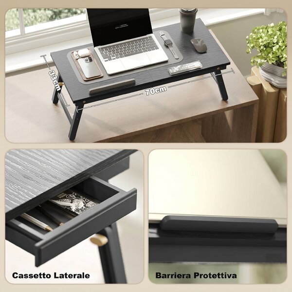 HOMCOM Supporto Monitor Inclinabile e Regolabile con Cassetto Laterale, in Legno, 83.5x33x23.5-34 cm, Nero | Aosom Italy