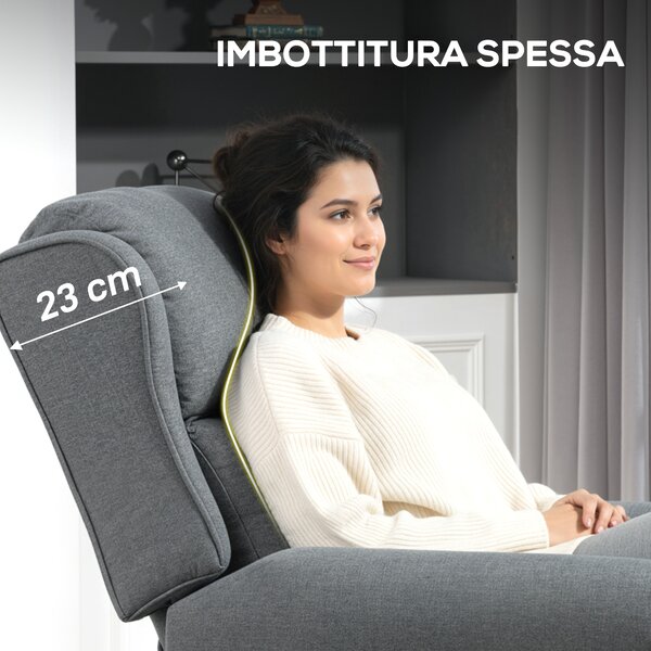 HOMCOM Poltrona salvaspazio Reclinabile con Poggiapiedi, Sedia imbottita Reclinabile in Tessuto Effetto Lino, 74x84x102 cm, Grigio | Aosom Italy