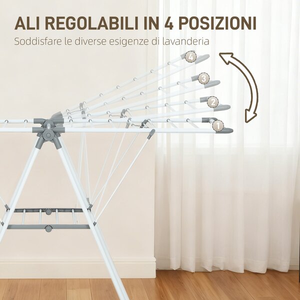 HOMCOM Stendibiancheria a 2 Livelli Regolabile su 4 Altezze, in Metallo e Plastica, 156.5x61.5x97 cm, Bianco | Aosom Italy
