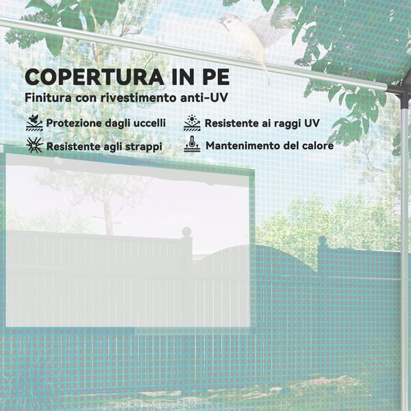 Outsunny Serra a Tunnel 2x3x2 m con Porte e Finestre Avvolgibili e Tetto a Punta, in Acciaio e PE, Verde | Aosom Italy