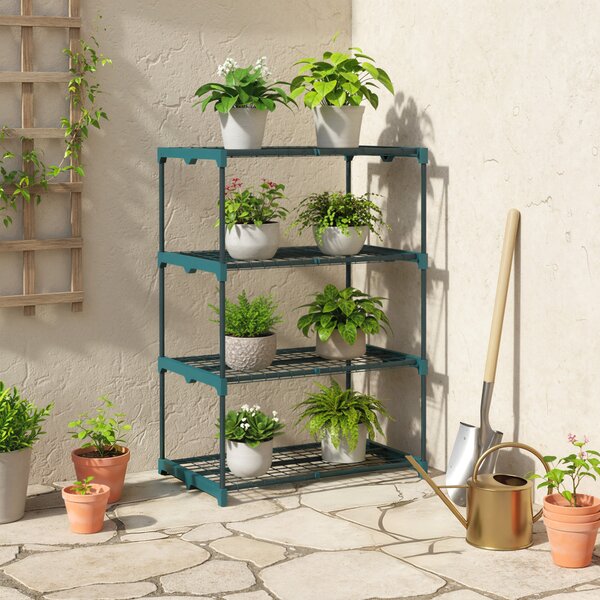 Outsunny Portapiante a 4 Livelli Aperti in Acciaio e Plastica, 67x49x105 cm, Verde Scuro | Aosom Italy