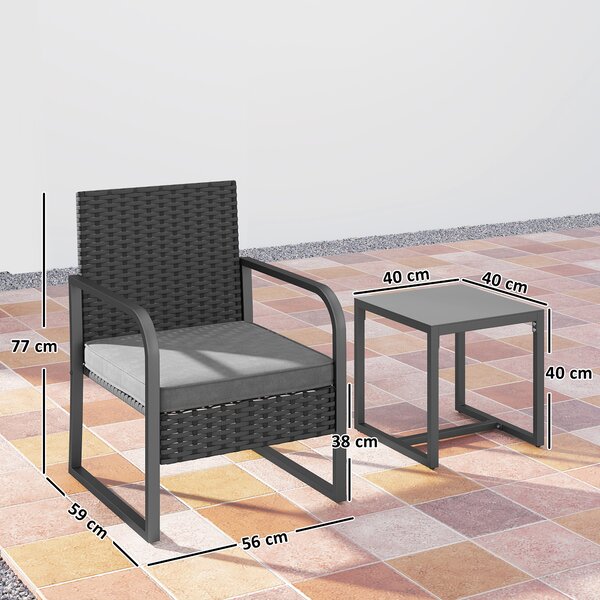 Outsunny Salotto da Giardino in Rattan con 2 Poltrone da Esterno e Tavolino con Piano in Vetro, Nero | Aosom Italy