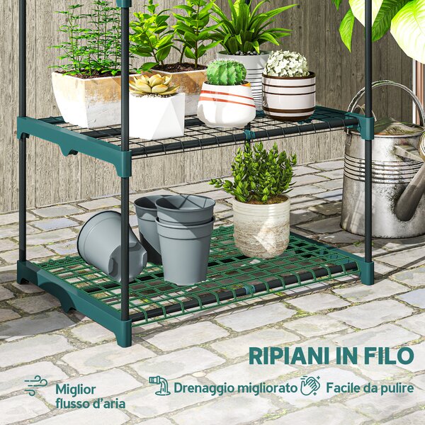 Outsunny Portapiante a 4 Livelli Aperti in Acciaio e Plastica, 67x49x105 cm, Verde Scuro | Aosom Italy