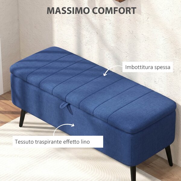 HOMCOM Panca Contenitore Pouf Poggiapiedi Imbottito, 102x40x44 cm, Blu Scuro | Aosom Italy
