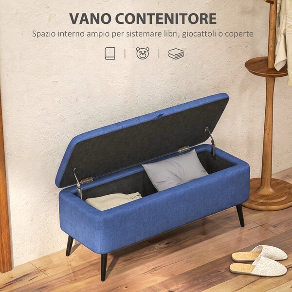 HOMCOM Panca Contenitore Pouf Poggiapiedi Imbottito, 102x40x44 cm, Blu Scuro | Aosom Italy