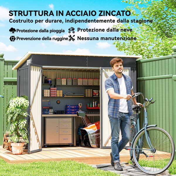 Outsunny Casetta da Giardino in Acciaio con 3 Porte Bloccabili, 234x132x185 cm, Grigio Scuro | Aosom Italy