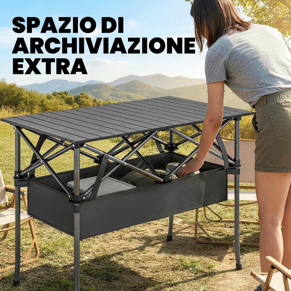 Outsunny Tavolo da Picnic Pieghevole 93cm, Tavolo da Campeggio con Rete Portaoggetti, Borsa per Trasporto e Struttura in Metallo, Portatile per Giardino, Parco, BBQ, Nero | Aosom Italy