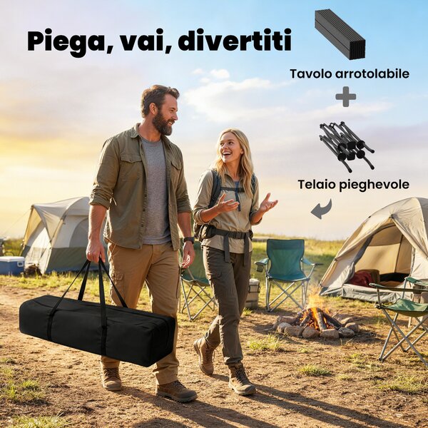 Outsunny Tavolo da Picnic Pieghevole 93cm, Tavolo da Campeggio con Rete Portaoggetti, Borsa per Trasporto e Struttura in Metallo, Portatile per Giardino, Parco, BBQ, Nero | Aosom Italy