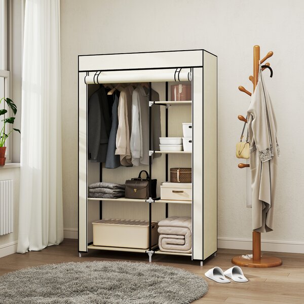 HOMCOM Armadio Guardaroba Portatile in Tessuto con 6 Ripiani Aperti e un Appendino, 103x43x162.5 cm, Crema | Aosom Italy