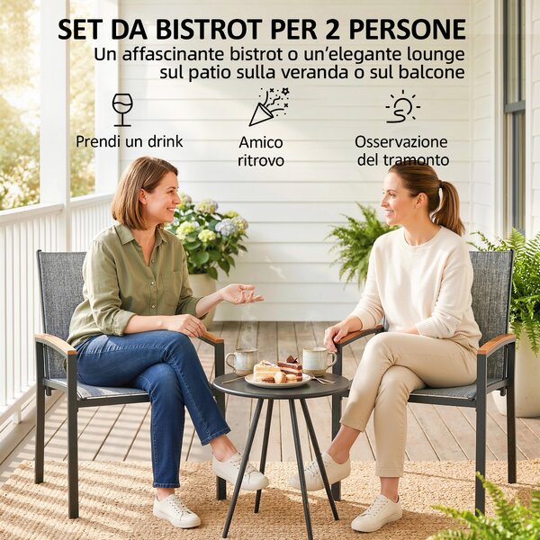 Outsunny Set Bistrò 3 Pezzi: Sedie in Rete e Tavolo, Grigio Misto. | Aosom Italy