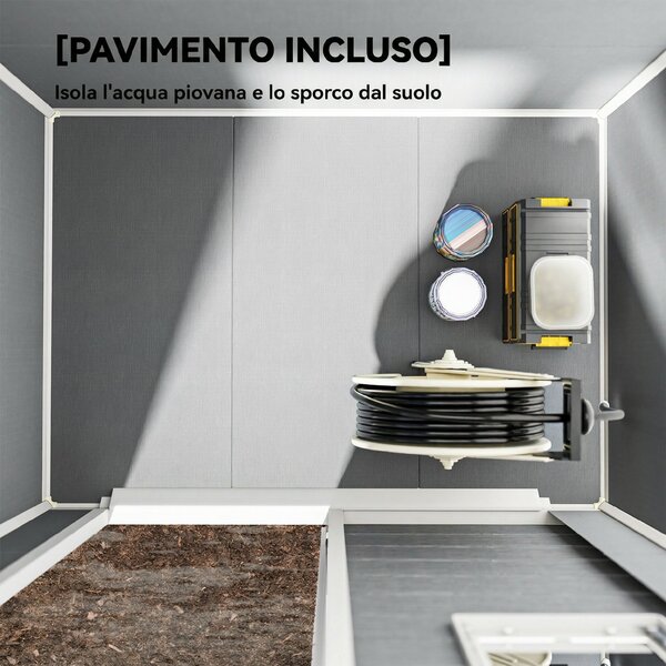 Outsunny Capanno da Giardino, Capanno in Plastica con Pavimento, Finestra, Porta con Serratura e Prese d'Aria, Grigio | Aosom Italy