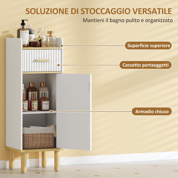 HOMCOM Mobile da Bagno Stretto con Mensola Regolabile Bianco | Aosom Italy