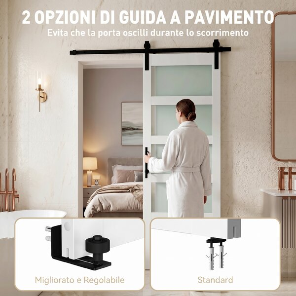 HOMCOM Porta Scorrevole Rustico Interno con Binario Silenzioso, Kit Ferramenta e Maniglia, Bianco | Aosom Italy