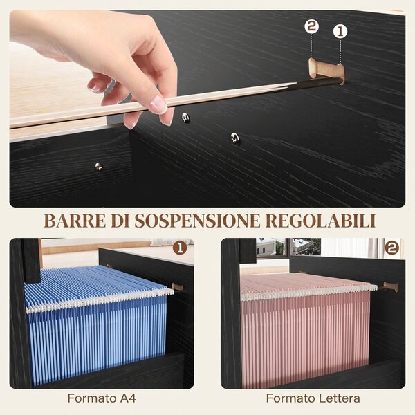 HOMCOM Cassettiera ufficio 4 cassetti con 2 serrature e barra portadocumenti, 40x42x130,8 cm, nero | Aosom Italy