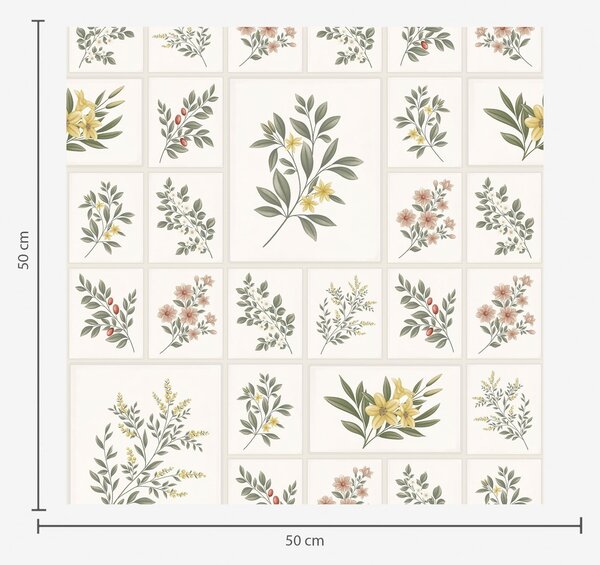 Carta da parati Motivo botanico con fiori e foglie incorniciati, Parati fiori e piante classici, a01258 : Uwalls.it