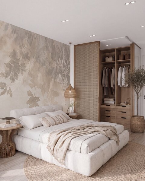 Carta da parati Foglie e rami dalla trama marcata su uno sfondo beige tenue e smorzato, Carta da parati Buffer, w10020 : Uwalls.it