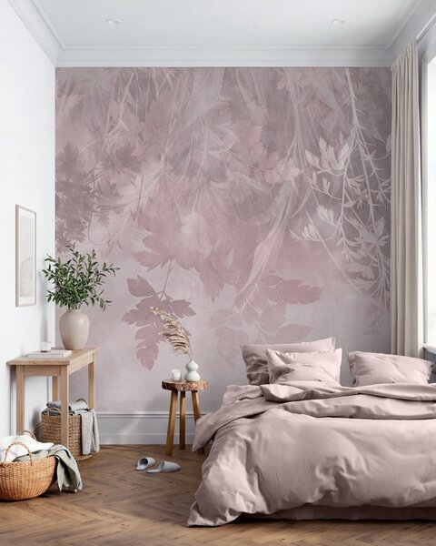 Carta da parati Foglie e rami dalla texture marcata su uno sfondo rosa tenue e smorzato, Carta da parati Buffer, w10020v1 : Uwalls.it