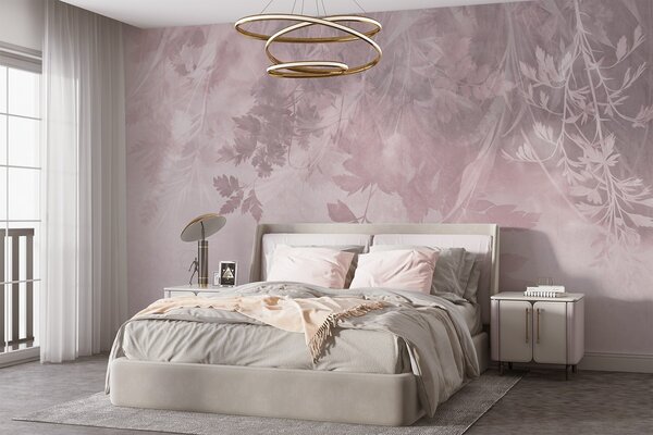 Carta da parati Foglie e rami dalla texture marcata su uno sfondo rosa tenue e smorzato, Carta da parati Buffer, w10020v1 : Uwalls.it