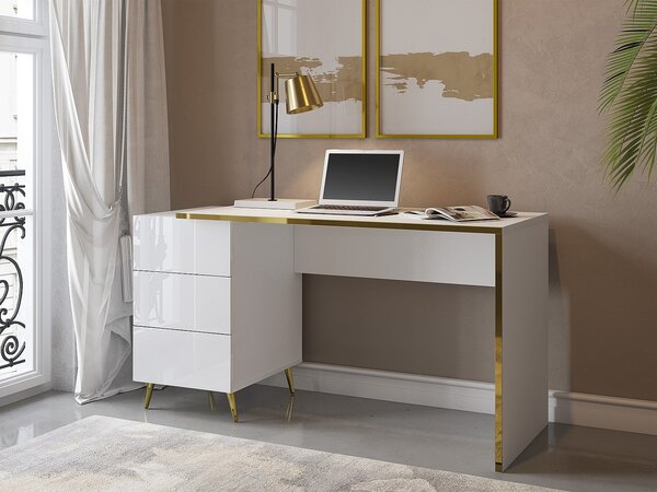 Scrivania con cassetti Bianco brillante e Dorato MARZIALO