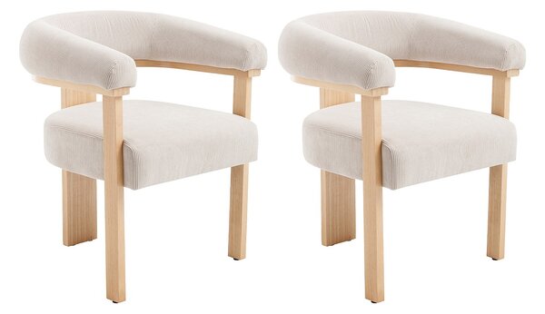 Sedia con braccioli in Velluto a coste e Legno di hevea naturale Beige - Lotto di 2 - LIVELIA di Pascal Morabito